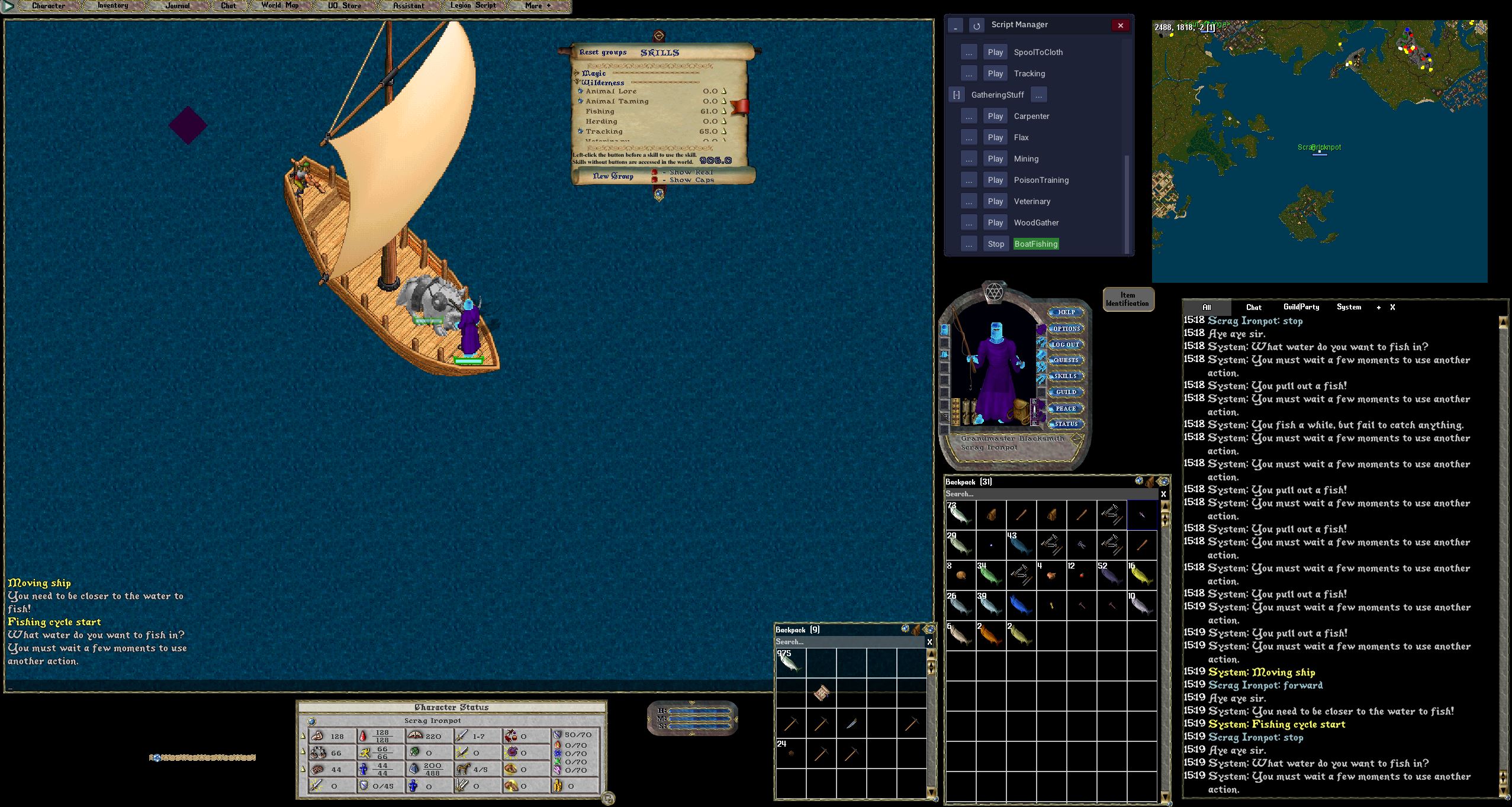 Fishing alongside a tamed ram companion on the Solgrad Ultima Online co-op PvE server