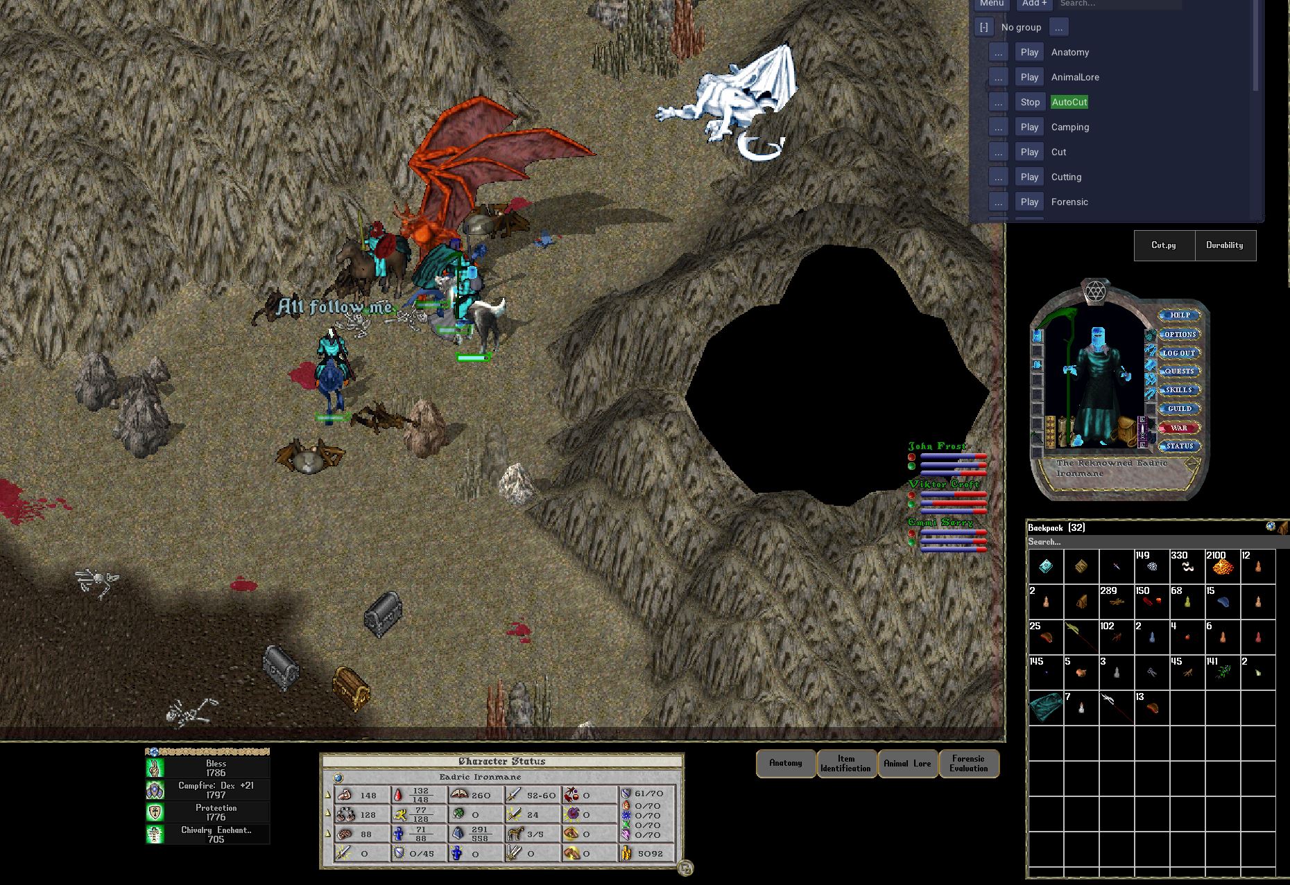 Co-op party hunting in the Shame dungeon on the Solgrad Ultima Online server